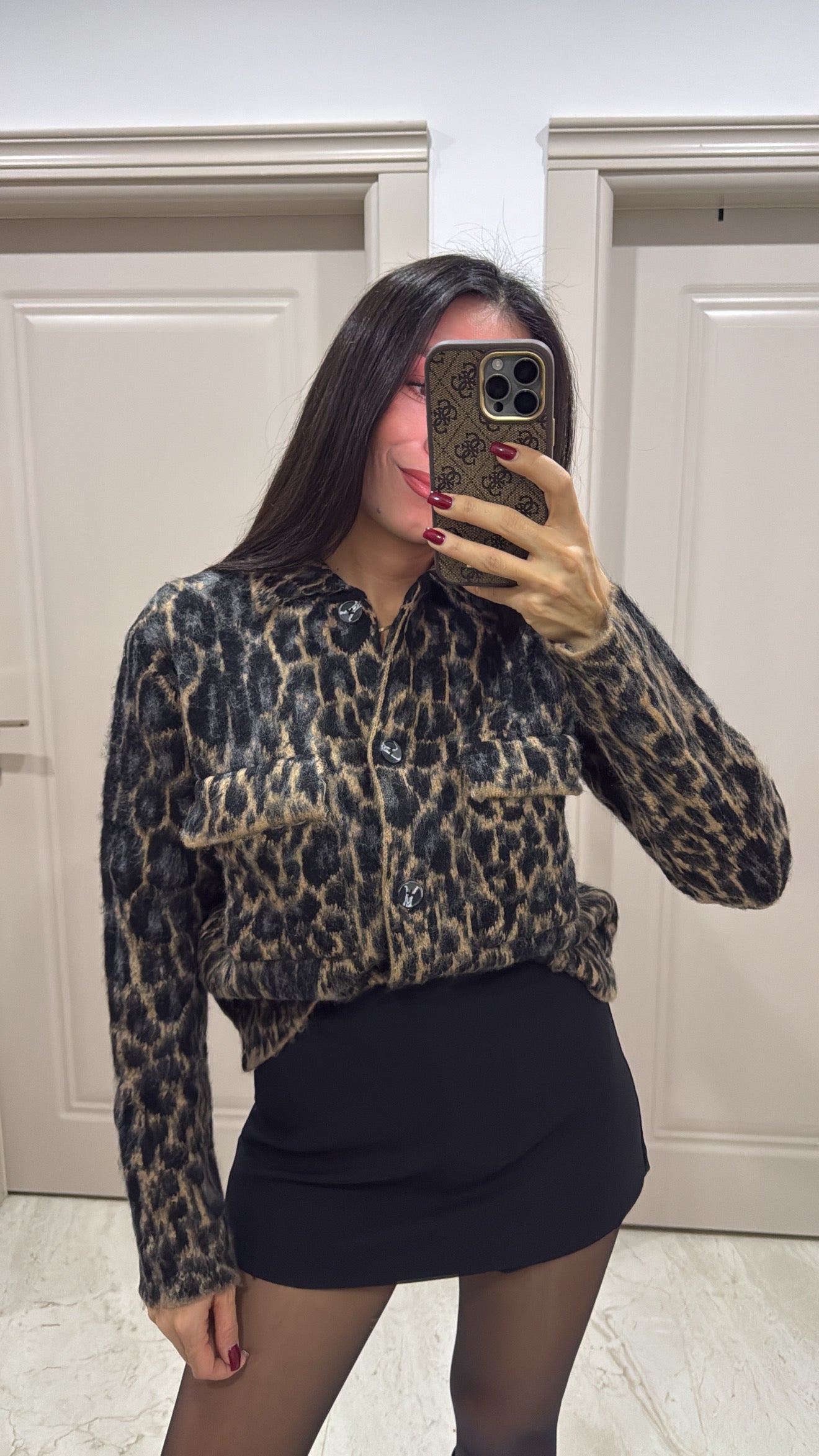 Leopar Desen Jakarlı Hırka