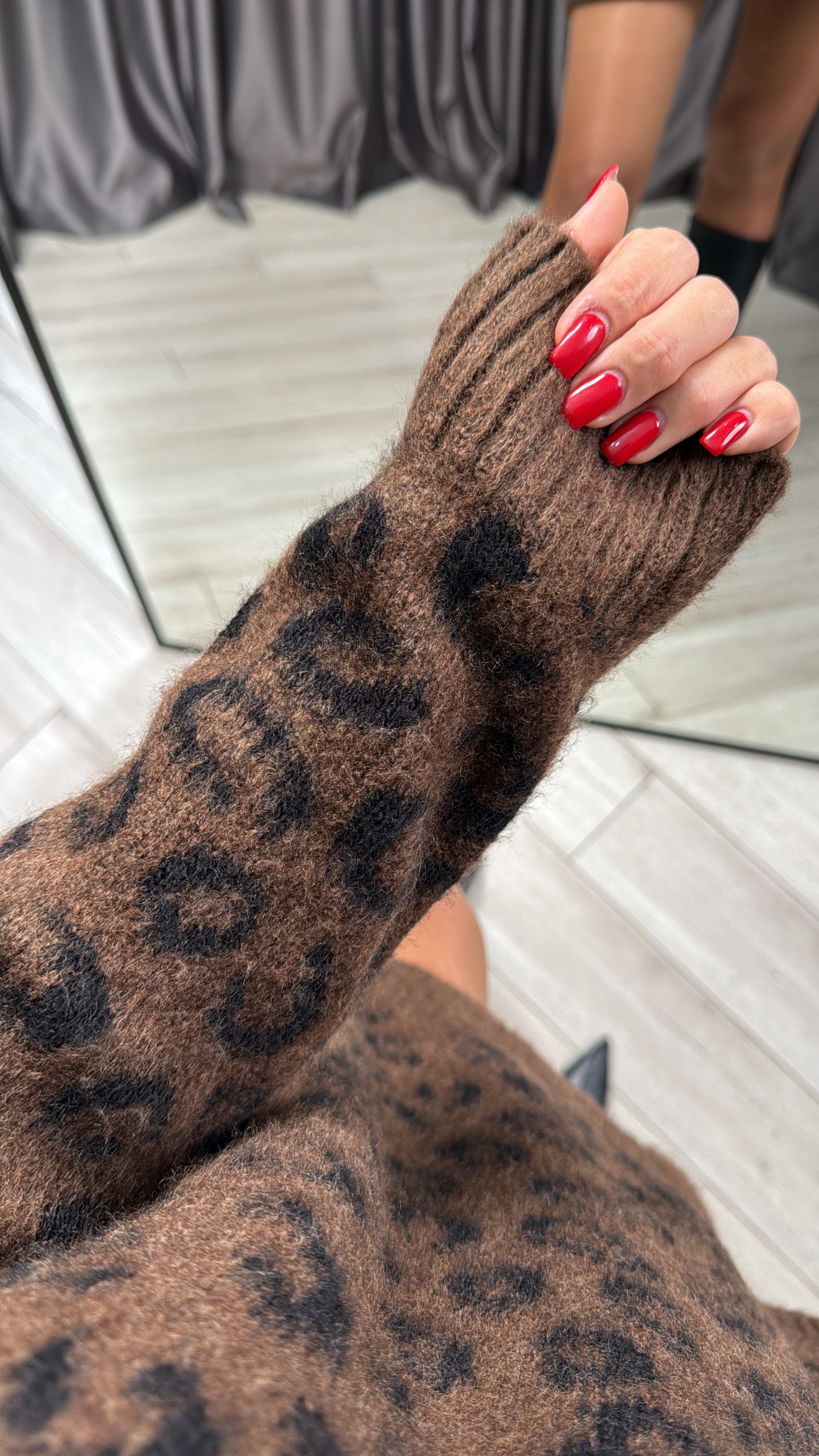 Leopar Desen Uzun Kazak