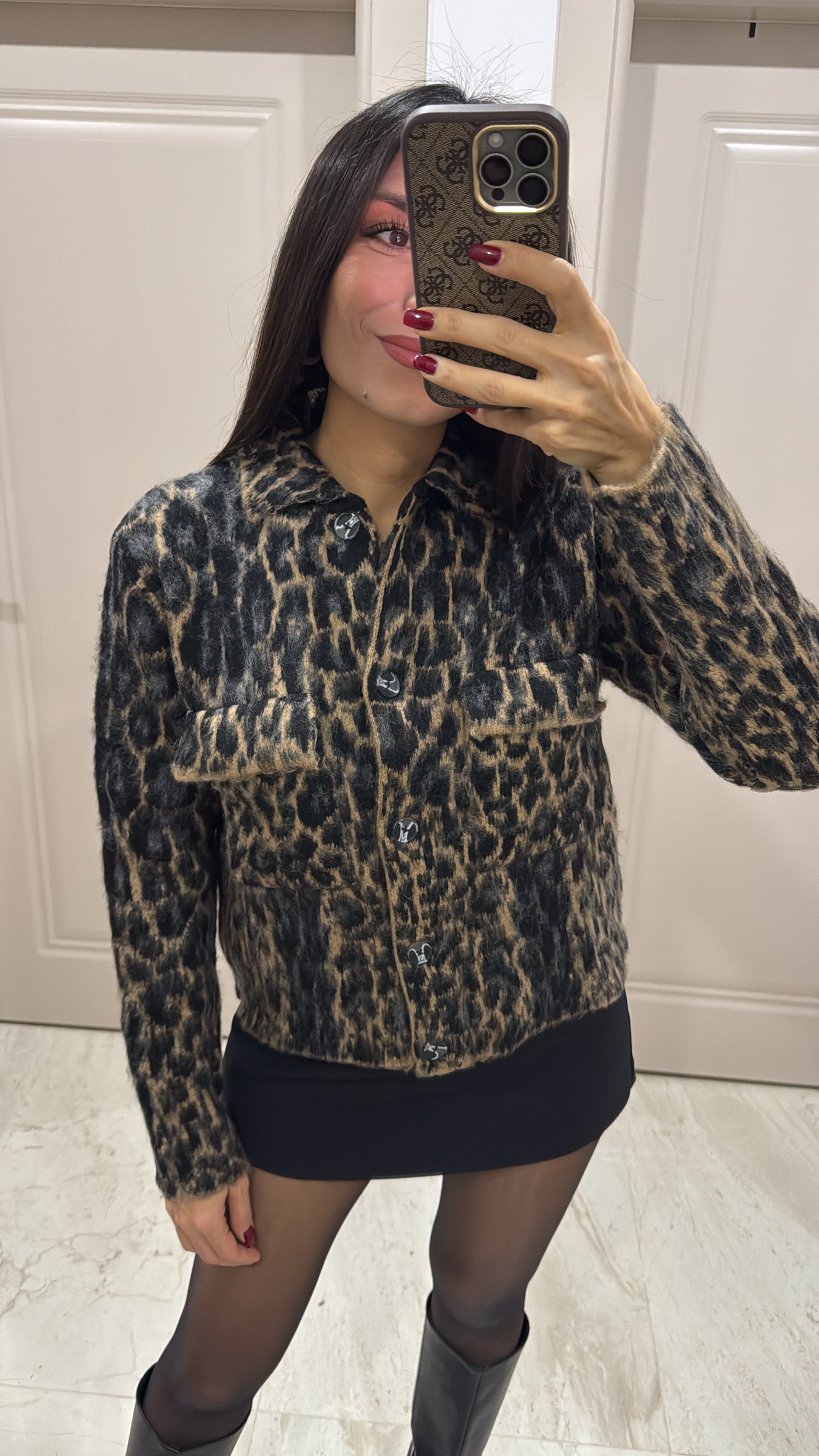 Leopar Desen Jakarlı Hırka