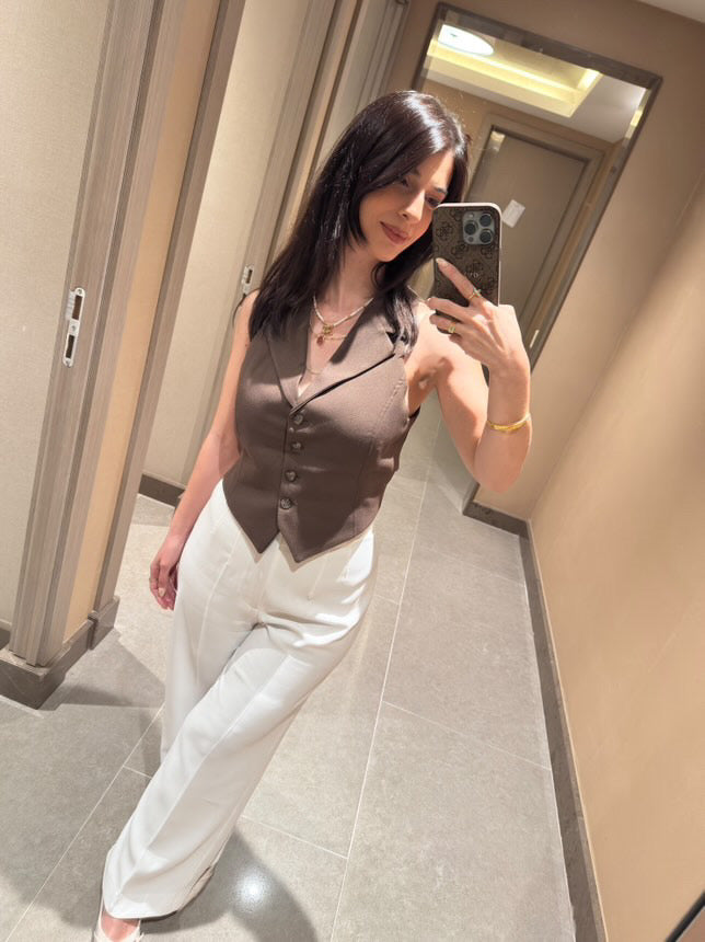 KAHVERENGİ CUT OUT YELEK