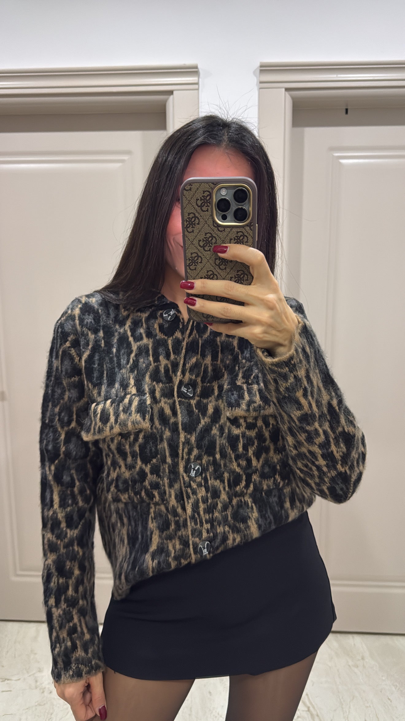 Leopar Desen Jakarlı Hırka