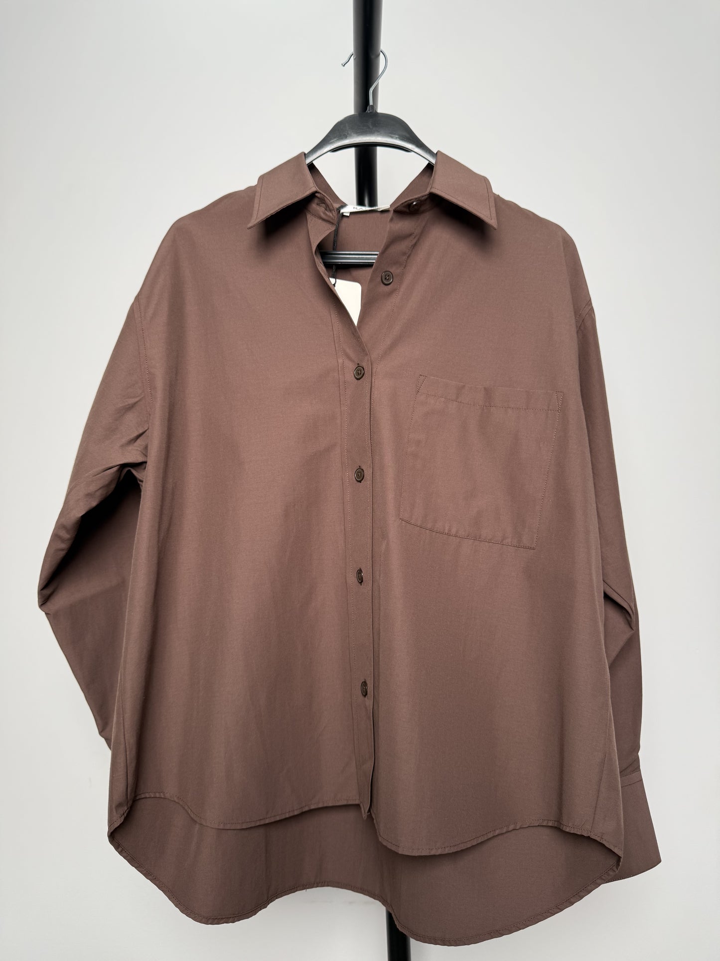 Oversize Acı Kahve Poplin Gömlek