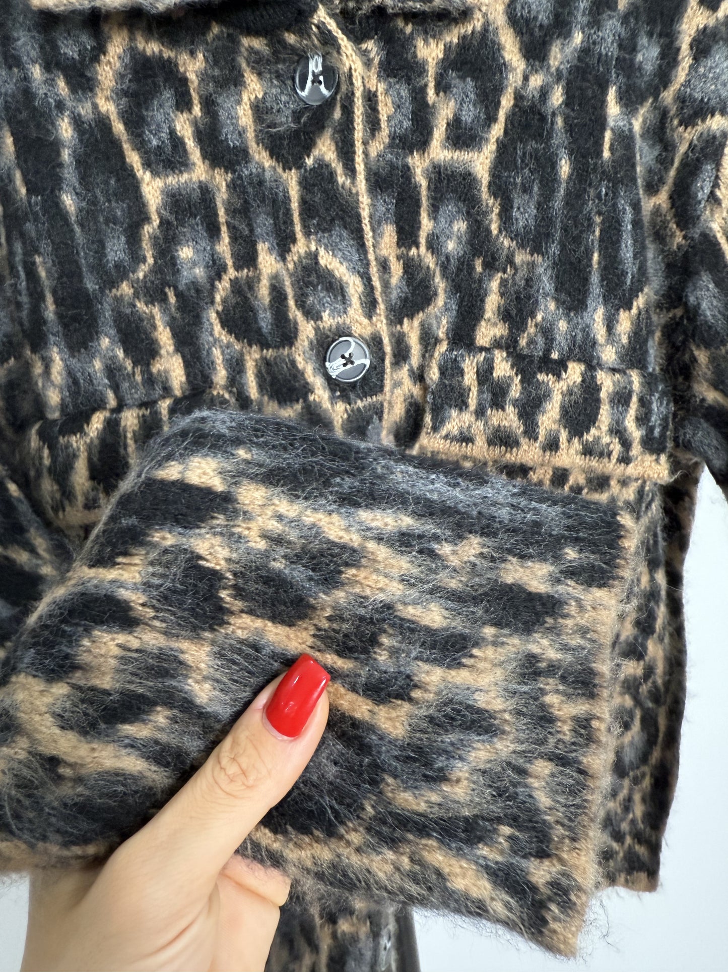Leopar Desen Jakarlı Hırka