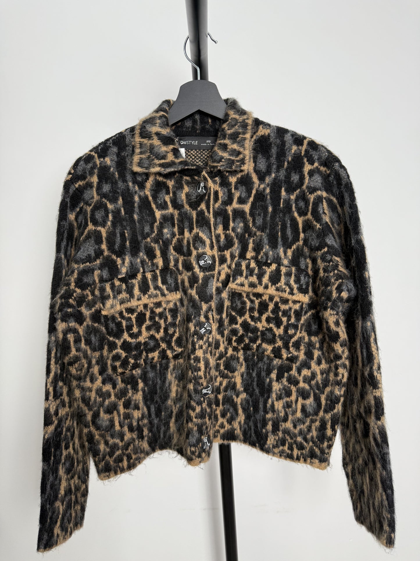 Leopar Desen Jakarlı Hırka