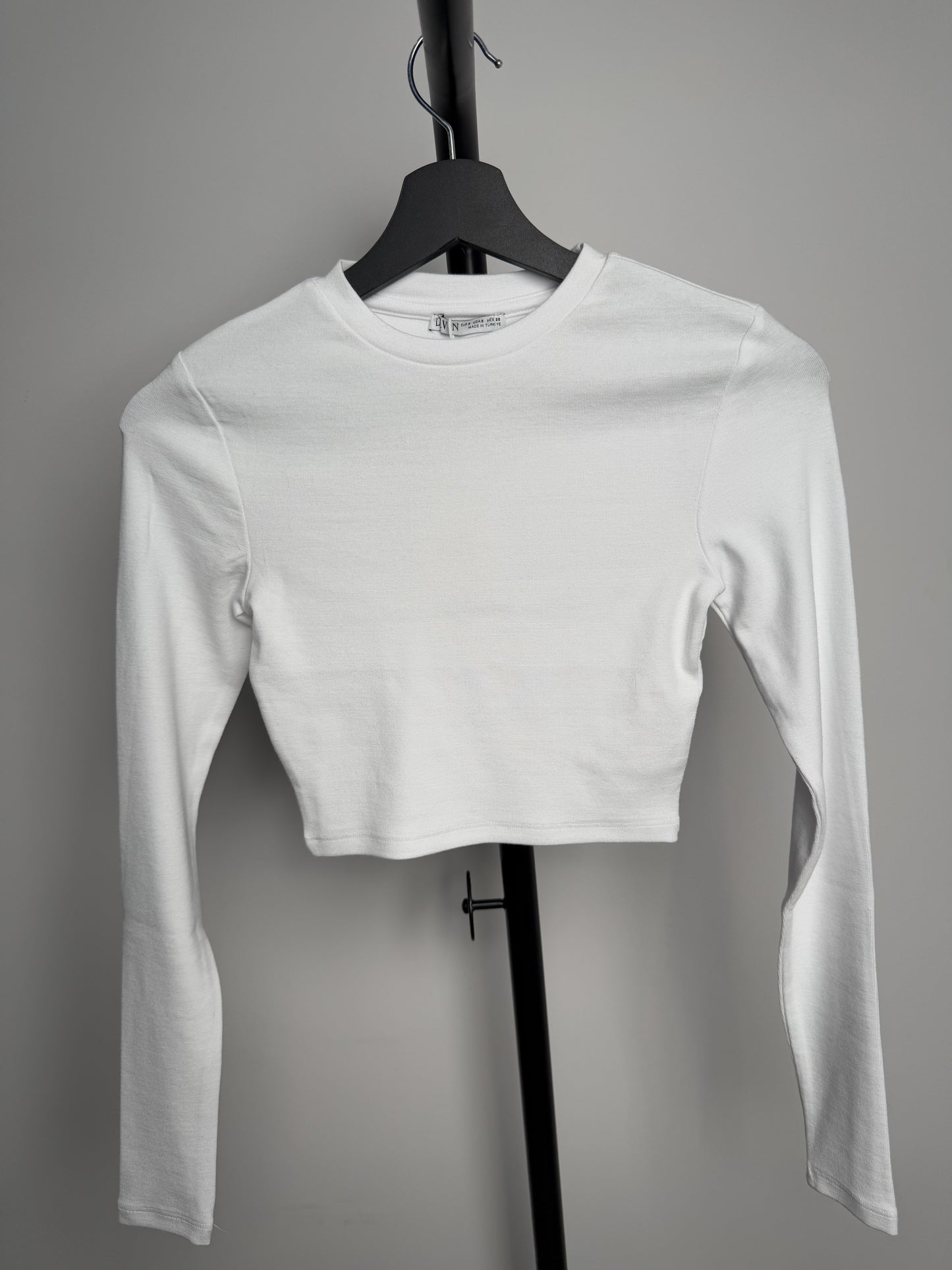 Beyaz Uzun Kollu Crop Top