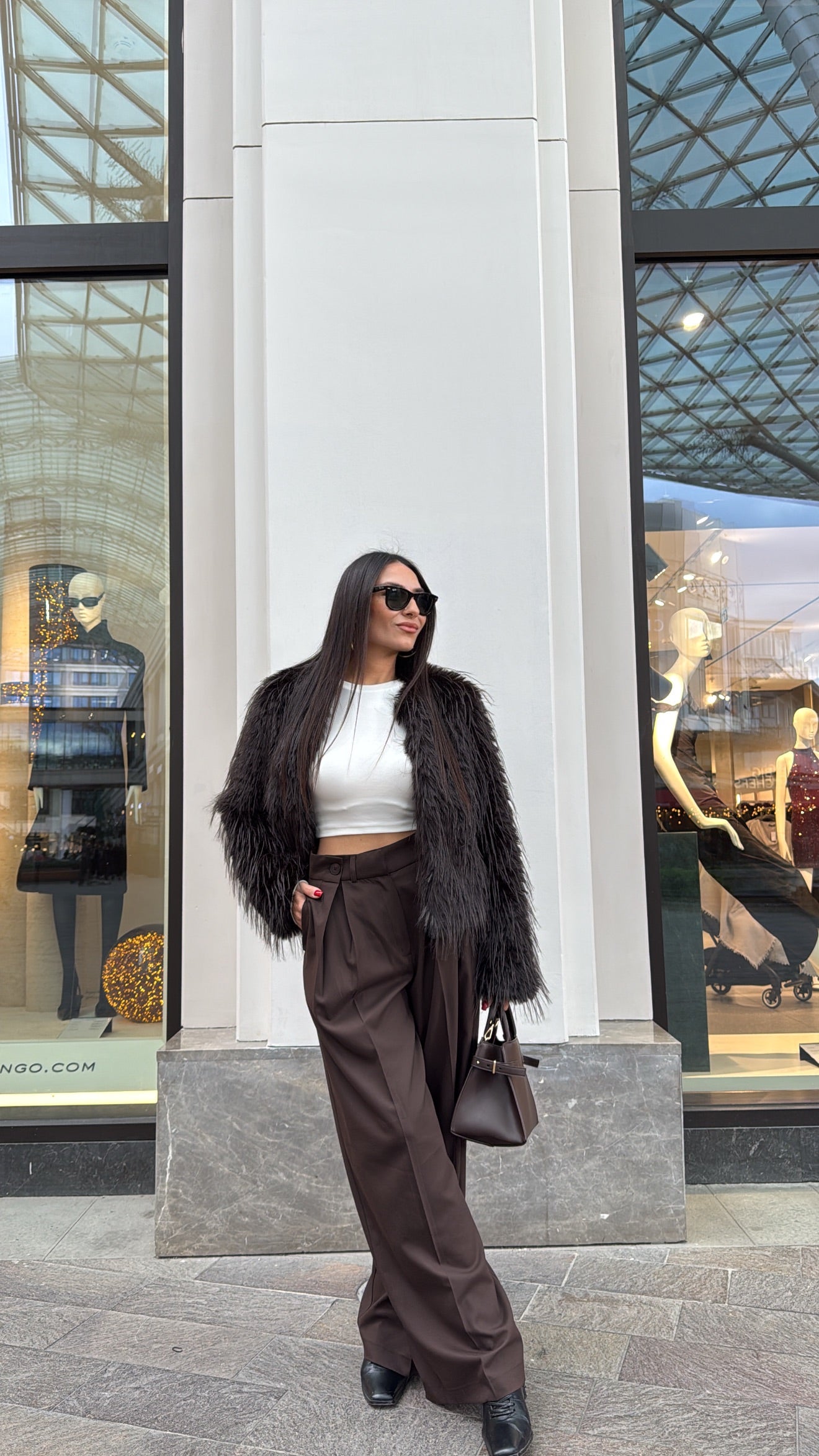 Kahverengi Çift Pileli Marka Model Kumaş Pantolon