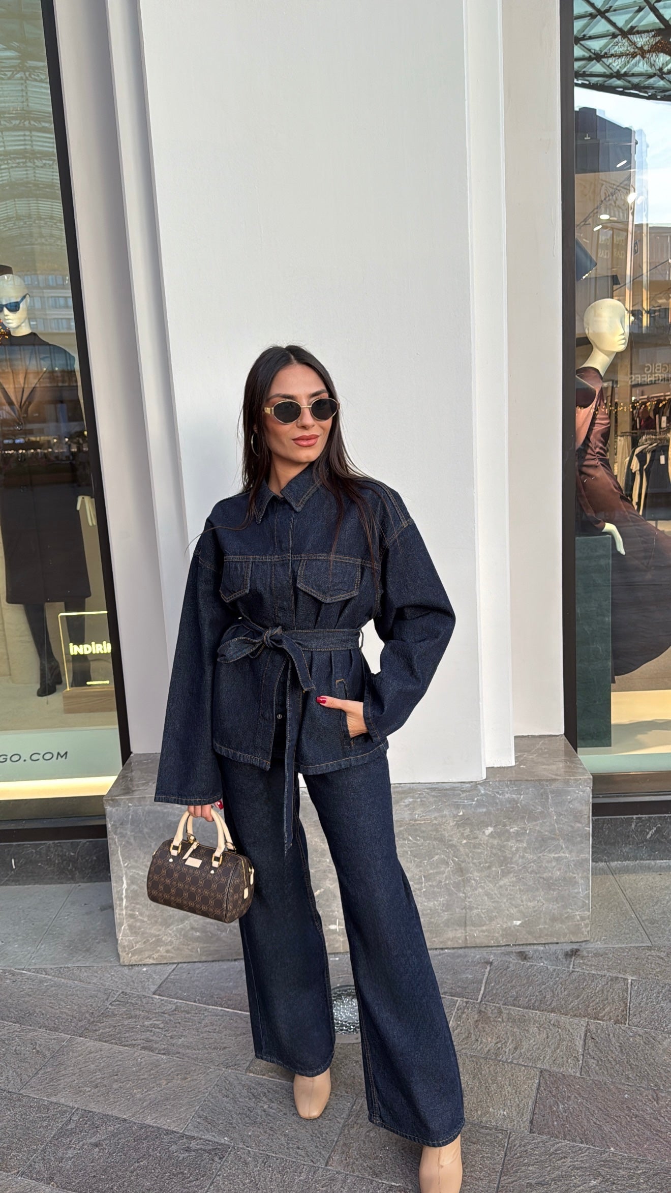 Marka Model Belden Bağlamalı Denim Takım