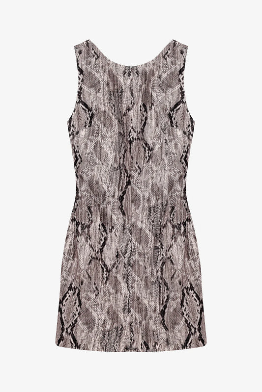 Yılan Desen Elbise Kahve