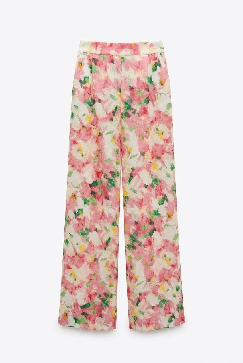 Rosa Çiçekli Korse Pantolon Takım Pembe