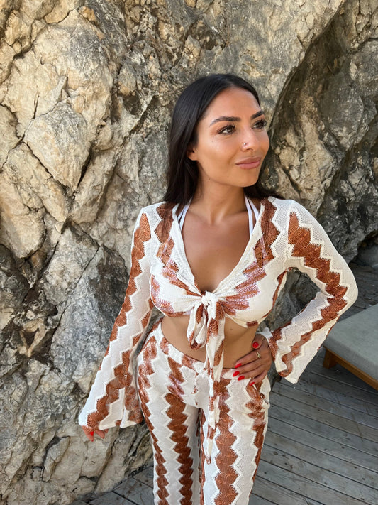 Zigzag Desenli Bluz Pantolon Takım