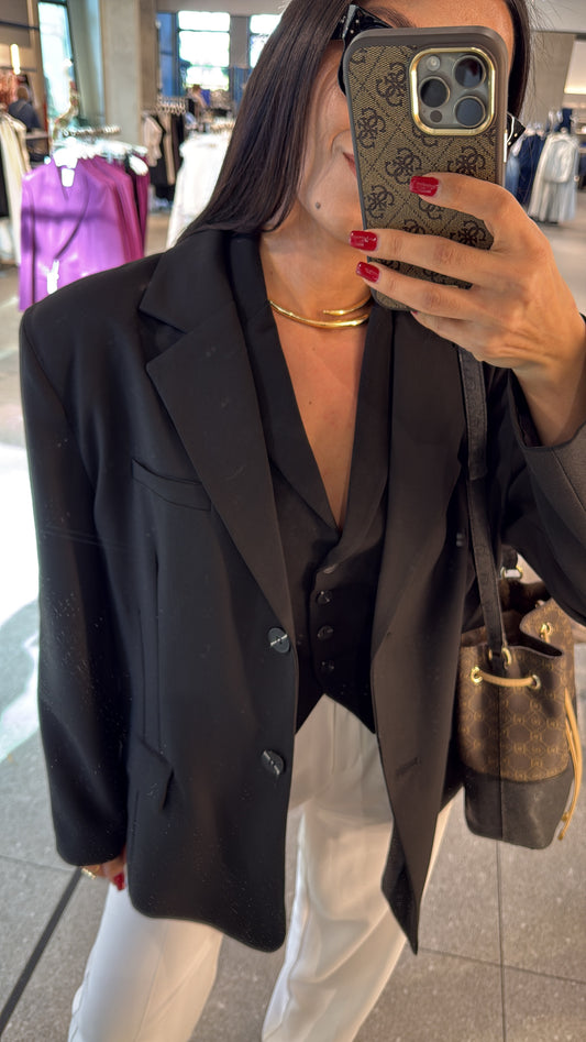 Siyah Çift Dikiş Blazer Ceket