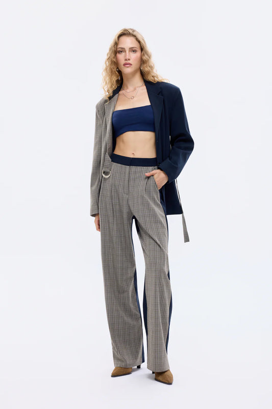 Ekose Garnili Bol Paça Pantolon Lacivert