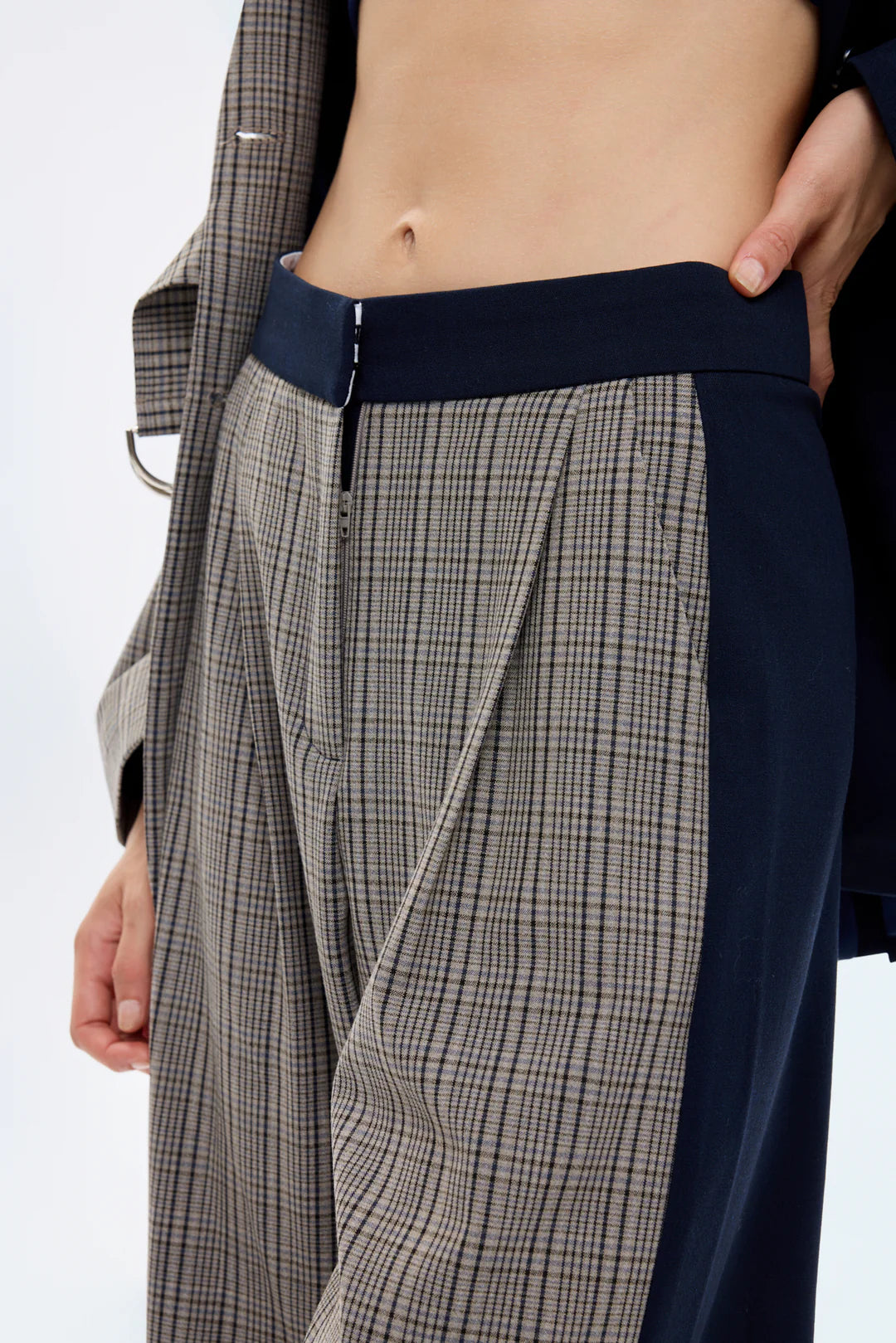 Ekose Garnili Bol Paça Pantolon Lacivert