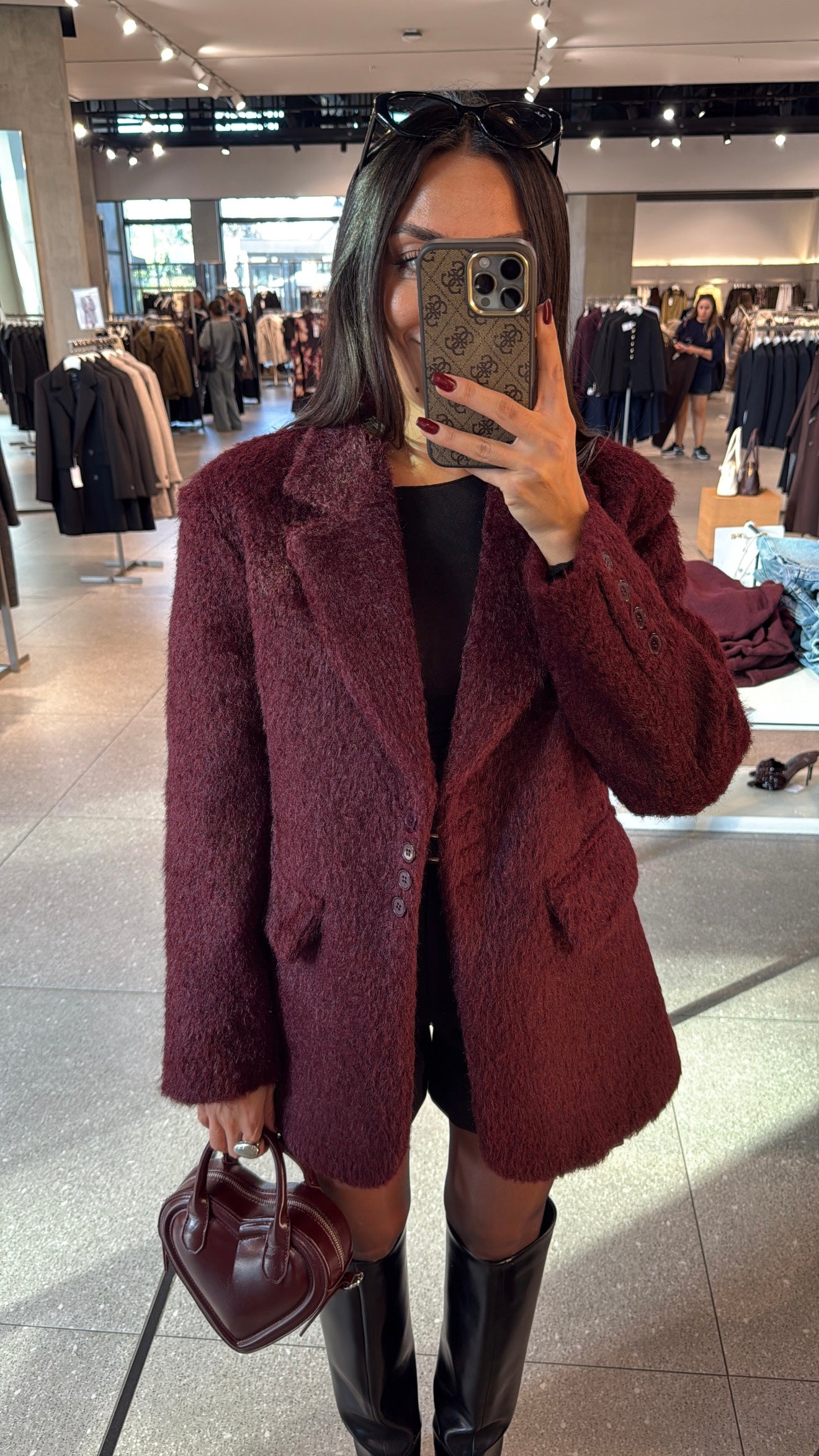 Bordo Özel Dokulu Ceket