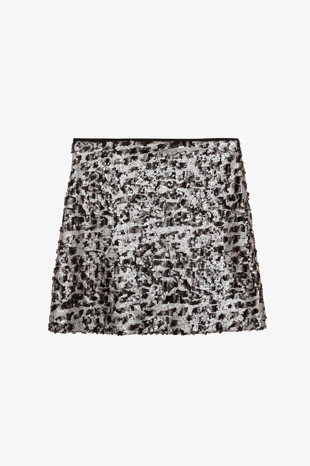 Kahverengi Payetli Leopar Desen Mini Etek