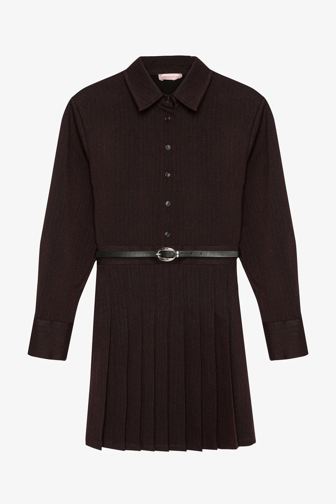 Pileli Kemerli Mini Gömlek Elbise