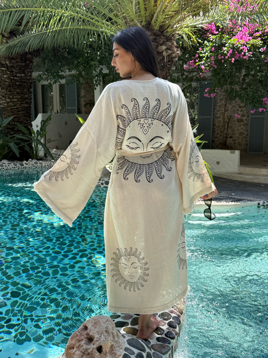 Baskı Detaylı Uzun Kimono Naturel